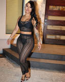 Sleeveless Women See Through Two Piece Pant Set S-L