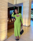 Long Sleeve Hollow Out Women Long Dress S-XL