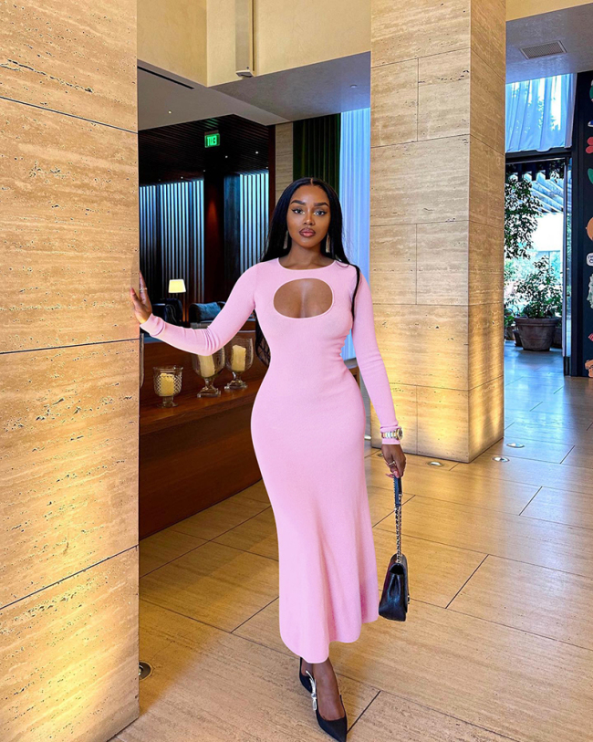 Long Sleeve Hollow Out Women Long Dress S-XL