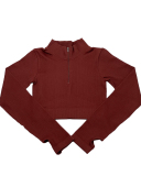 Long Sleeve Zipper Neck Classy Knit Seamless Yoga Tops S-L