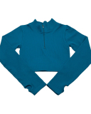 Long Sleeve Zipper Neck Classy Knit Seamless Yoga Tops S-L