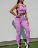 Hot Sale Hollow Out Front Zipper Bra Yoga High Waist Seamless Pants Sets S-L