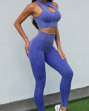 Hot Sale Hollow Out Front Zipper Bra Yoga High Waist Seamless Pants Sets S-L