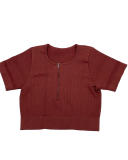Classy Woman Short Sleeve Zipper Knit Yoga Tops S-L