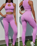 Hot Sale Hollow Out Front Zipper Bra Yoga High Waist Seamless Pants Sets S-L