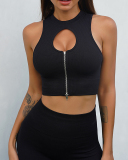 Women Hollow Out Front Sexy Zipper Yoga Bra S-L
