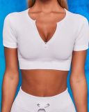 Classy Woman Short Sleeve Zipper Knit Yoga Tops S-L