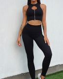 Women Hollow Out Front Sexy Zipper Yoga Bra S-L