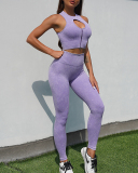Hot Sale Hollow Out Front Zipper Bra Yoga High Waist Seamless Pants Sets S-L