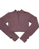 Long Sleeve Zipper Neck Classy Knit Seamless Yoga Tops S-L