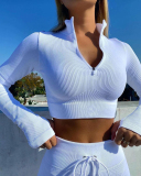 Long Sleeve Zipper Neck Classy Knit Seamless Yoga Tops S-L