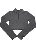 Long Sleeve Zipper Neck Classy Knit Seamless Yoga Tops S-L