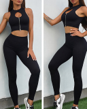 Hot Sale Hollow Out Front Zipper Bra Yoga High Waist Seamless Pants Sets S-L