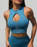 Women Hollow Out Front Sexy Zipper Yoga Bra S-L