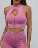 Women Hollow Out Front Sexy Zipper Yoga Bra S-L