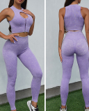 Hot Sale Hollow Out Front Zipper Bra Yoga High Waist Seamless Pants Sets S-L