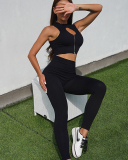 Hot Sale Hollow Out Front Zipper Bra Yoga High Waist Seamless Pants Sets S-L