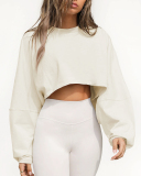 Hot Sale Crew Neck Loose Style Long Sleeve Short Sport Pullover Top S-XL