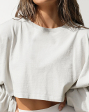 Hot Sale Crew Neck Loose Style Long Sleeve Short Sport Pullover Top S-XL