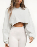 Hot Sale Crew Neck Loose Style Long Sleeve Short Sport Pullover Top S-XL