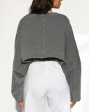 Hot Sale Crew Neck Loose Style Long Sleeve Short Sport Pullover Top S-XL