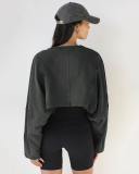 Hot Sale Crew Neck Loose Style Long Sleeve Short Sport Pullover Top S-XL