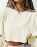 Hot Sale Crew Neck Loose Style Long Sleeve Short Sport Pullover Top S-XL