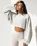 Hot Sale Crew Neck Loose Style Long Sleeve Short Sport Pullover Top S-XL