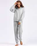 Polo Half Zipper Neck Sweater Pocket Trousers Sets Two Piece Outfit One Size