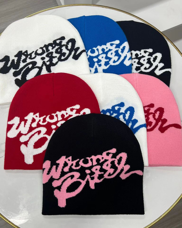 Letter Embroidery Retro Wool Cap Net Red Pile Cap Autumn And Winter Warm Cold Cap