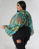 Hot Sale Plus Size Hollow Out Chiffon lacing Long Sleeve Top L-4XL