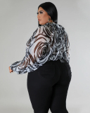 Hot Sale Plus Size Hollow Out Chiffon lacing Long Sleeve Top L-4XL