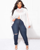 Hot Sale Plus Size Hollow Out Chiffon lacing Long Sleeve Top L-4XL