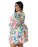 Women Spring Autumn Long Sleeve V Neck Florals  Plus Size Dresses XL-5XL