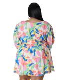 Women Spring Autumn Long Sleeve V Neck Florals  Plus Size Dresses XL-5XL
