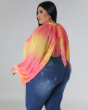 Hot Sale Plus Size Hollow Out Chiffon lacing Long Sleeve Top L-4XL