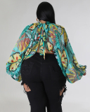 Hot Sale Plus Size Hollow Out Chiffon lacing Long Sleeve Top L-4XL