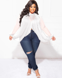 Hot Sale Plus Size Hollow Out Chiffon lacing Long Sleeve Top L-4XL