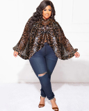 Hot Sale Plus Size Hollow Out Chiffon lacing Long Sleeve Top L-4XL