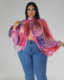 Hot Sale Plus Size Hollow Out Chiffon lacing Long Sleeve Top L-4XL