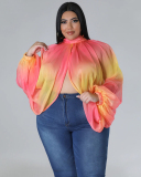 Hot Sale Plus Size Hollow Out Chiffon lacing Long Sleeve Top L-4XL