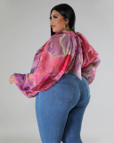 Hot Sale Plus Size Hollow Out Chiffon lacing Long Sleeve Top L-4XL