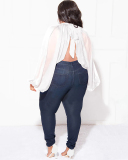 Hot Sale Plus Size Hollow Out Chiffon lacing Long Sleeve Top L-4XL