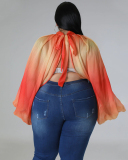 Hot Sale Plus Size Hollow Out Chiffon lacing Long Sleeve Top L-4XL