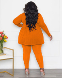 Women Long Sleeve Solid Color Pants Sets Plus Size Two Piece Sets Black Purple Blue Orange L-4XL