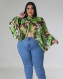 Hot Sale Plus Size Hollow Out Chiffon lacing Long Sleeve Top L-4XL