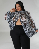 Hot Sale Plus Size Hollow Out Chiffon lacing Long Sleeve Top L-4XL
