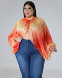 Hot Sale Plus Size Hollow Out Chiffon lacing Long Sleeve Top L-4XL