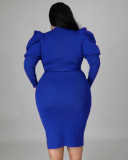 Autumn Women New Long Puff Sleeve Solid Color Midi Plus Size Dresses L-4XL