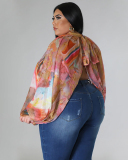 Hot Sale Plus Size Hollow Out Chiffon lacing Long Sleeve Top L-4XL